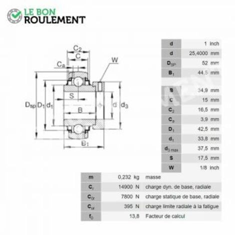 Roulement de palier G1100-KRR-B-AS2-V-INA