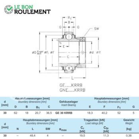 Roulement de palier GE30-KRR-B-NKE