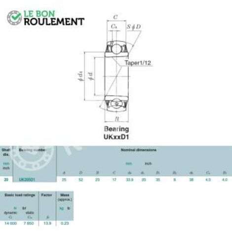 Roulement de palier UK205-D1-NTN