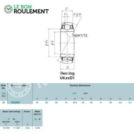 Roulement de palier UK206-D1-NTN