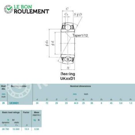 Roulement de palier UK306-D1-NTN