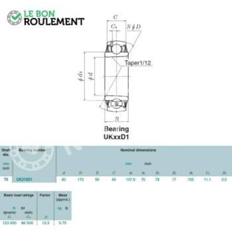 Roulement de palier UK316-D1-NTN