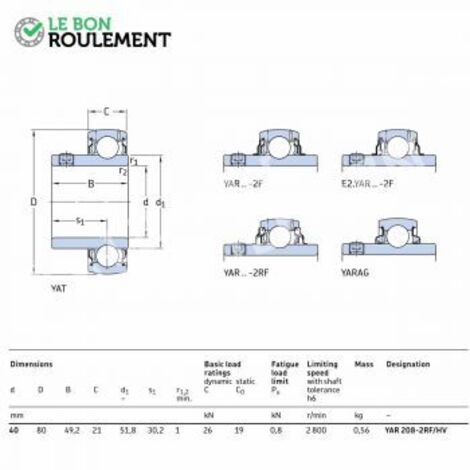 Roulement de palier YAR208-2RF-HV-SKF