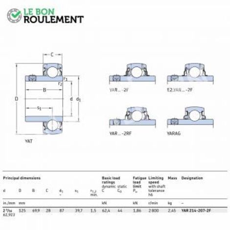 Roulement de palier YAR214-207-2F-SKF