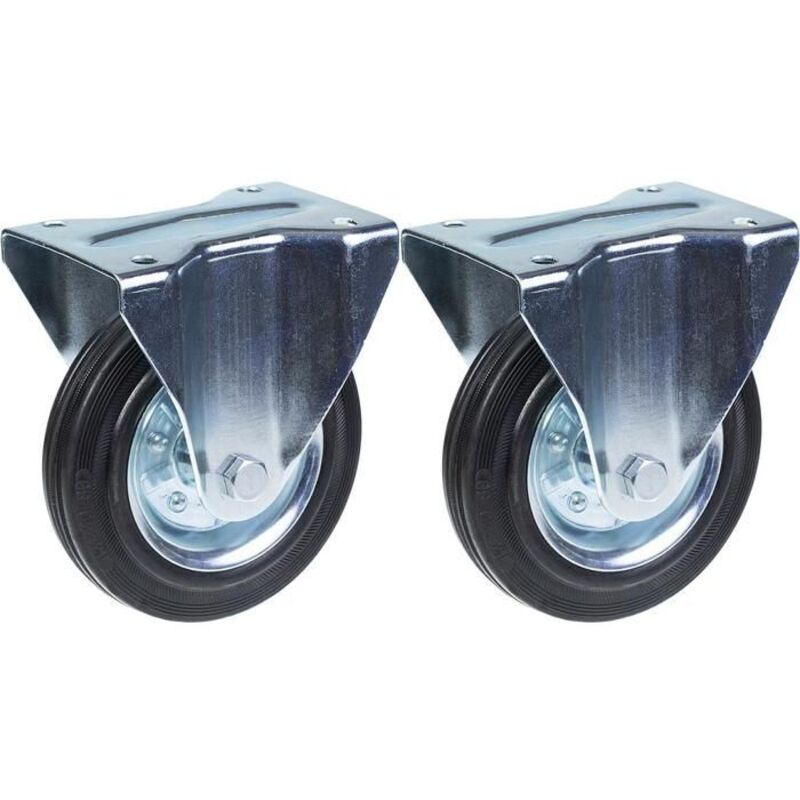 Roulette - 200mm - Black rubber - Fixed - Capacity 400kg (set of 2)