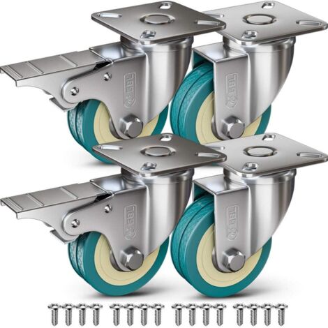 Roulette 4 roulettes de meubles 200KG + 16 vis 66mm roulettes universelles avec freins sans freins roues de Transport de plaque industrielle