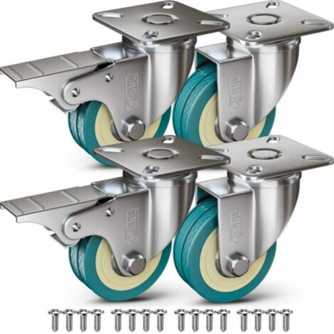 Roulette 4 roulettes de meubles 200KG + 16 vis 66mm roulettes universelles avec freins sans freins roues de Transport de plaque industrielle