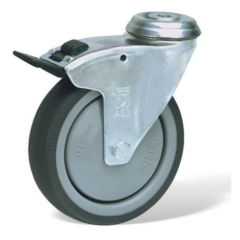 Roulette à oeil 12 mm pivotante à frein diamètre 125 mm caoutchouc gris roulements à billes - 100 Kg