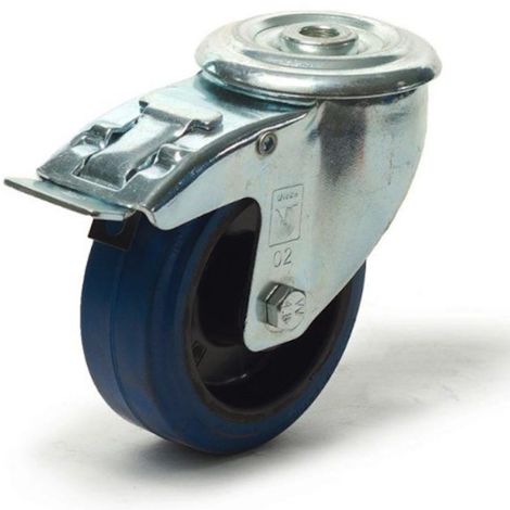Roulette à oeil pivotante à frein diamètre 100 mm roue caoutchouc élastique bleu - 180 Kg