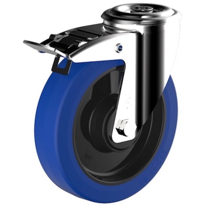 Roulette à oeil pivotante à frein diamètre 125 mm roue caoutchouc élastique bleu - 250 Kg