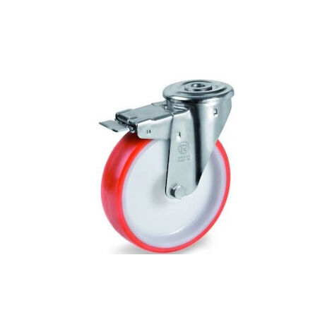 Roulette à oeil pivotante à frein diamètre 200 mm roue polyuréthane rouge  - 300 Kg