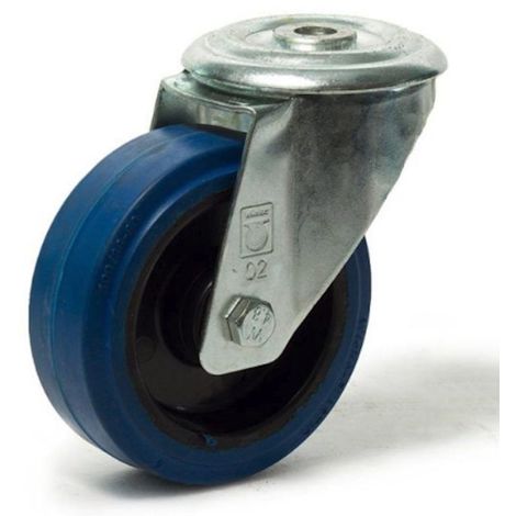 Roulette à oeil pivotante diamètre 100 mm roue caoutchouc élastique bleu - 180 Kg