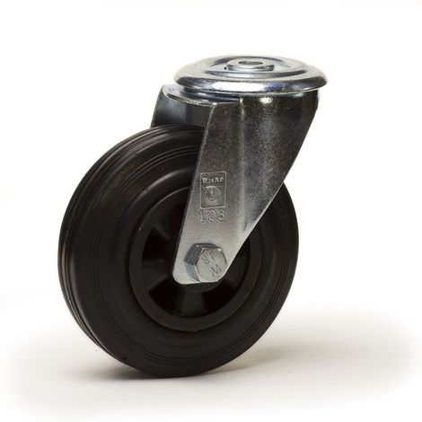 Roulette à oeil pivotante diamètre 100 mm roue caoutchouc noir - 70 Kg