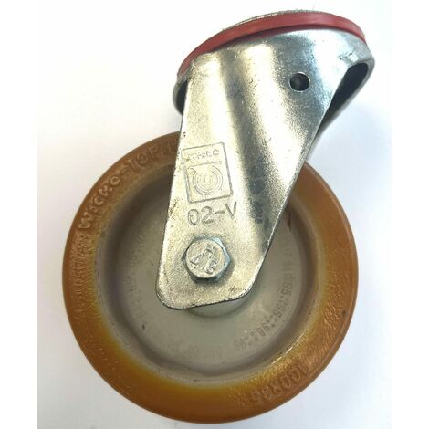 Roulette à oeil 12 mm pivotante à frein diamètre 125 mm caoutchouc gris roulements à billes 100 Kg 