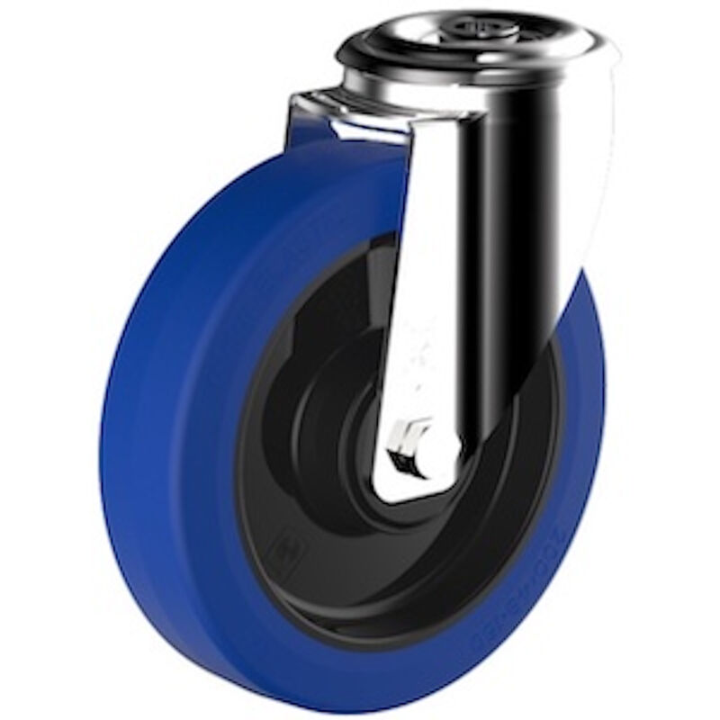 Roulette à oeil pivotante diamètre 125 mm roue caoutchouc élastique bleu - 250 Kg