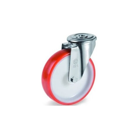 Roulette à oeil pivotante diamètre 125 mm roue polyuréthane rouge  - 220 Kg