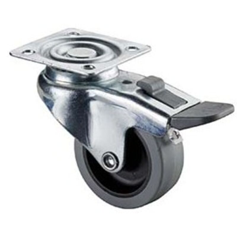 Roulette avec frein .caoutchouc gris , 80 mm