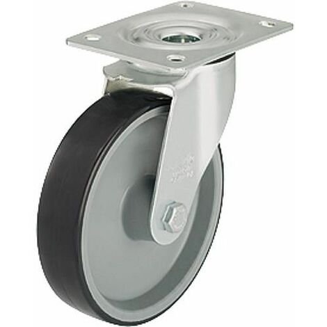 Roulette avec revetement polyuréthane dim plaque 140x110 mm roue diam. 200 mm, capacité 300 kg