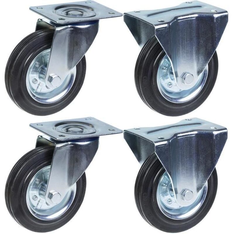 Roulette - Black - 200mm - Set of 4 - Load Capacity 800kg - Swivel and Fixed