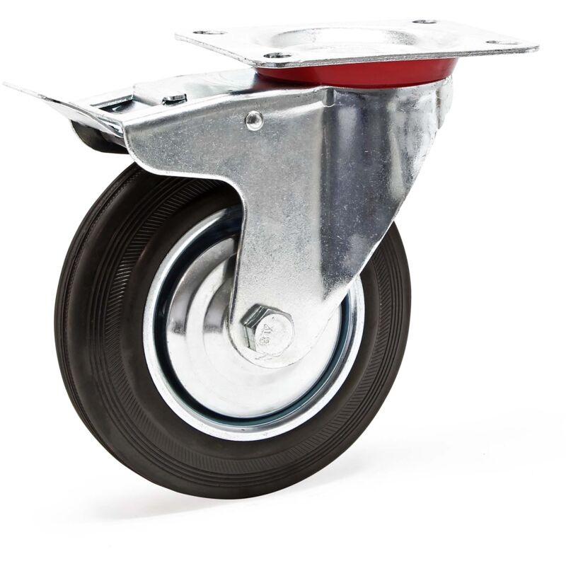Roulette pivotante Blocage double – ø 200 mm – Capacité 150 kg – en Caoutchouc – Roue avec Frein et Plaque de montage – Transport Appareil Accessoire Roulette pivotante Blocage double – ø 200 mm – Capacité 150 kg – en Caoutchouc – Roue avec Frein et Plaque de montage – Transport Appareil Accessoire