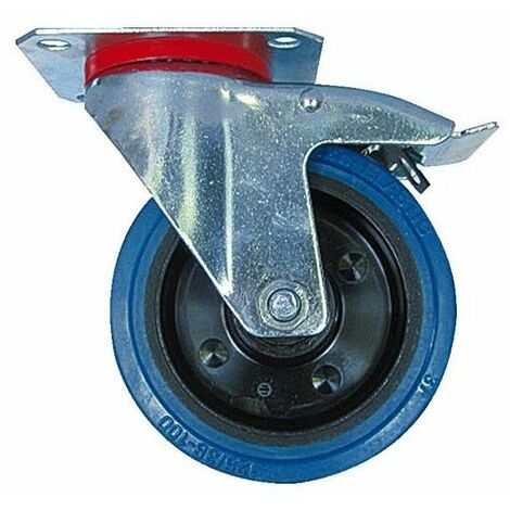 Roulette Caoutchouc Elastiquebleu Pivotante Bloquante Diam 125 H  15