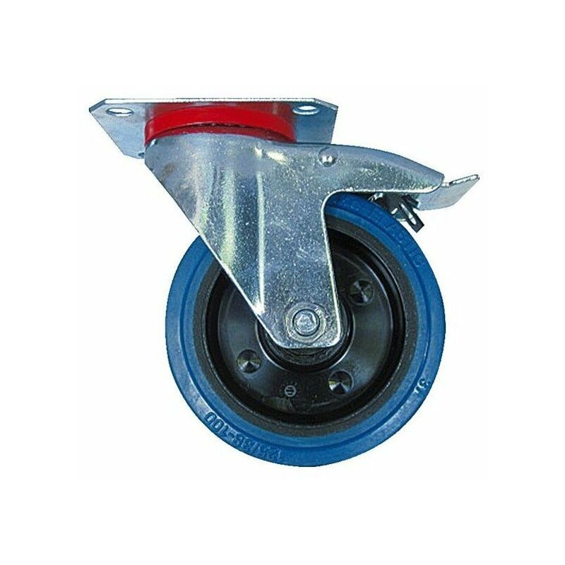 Roulette caoutchouc elastiquebleu pivotante bloquante diam 100 h 12