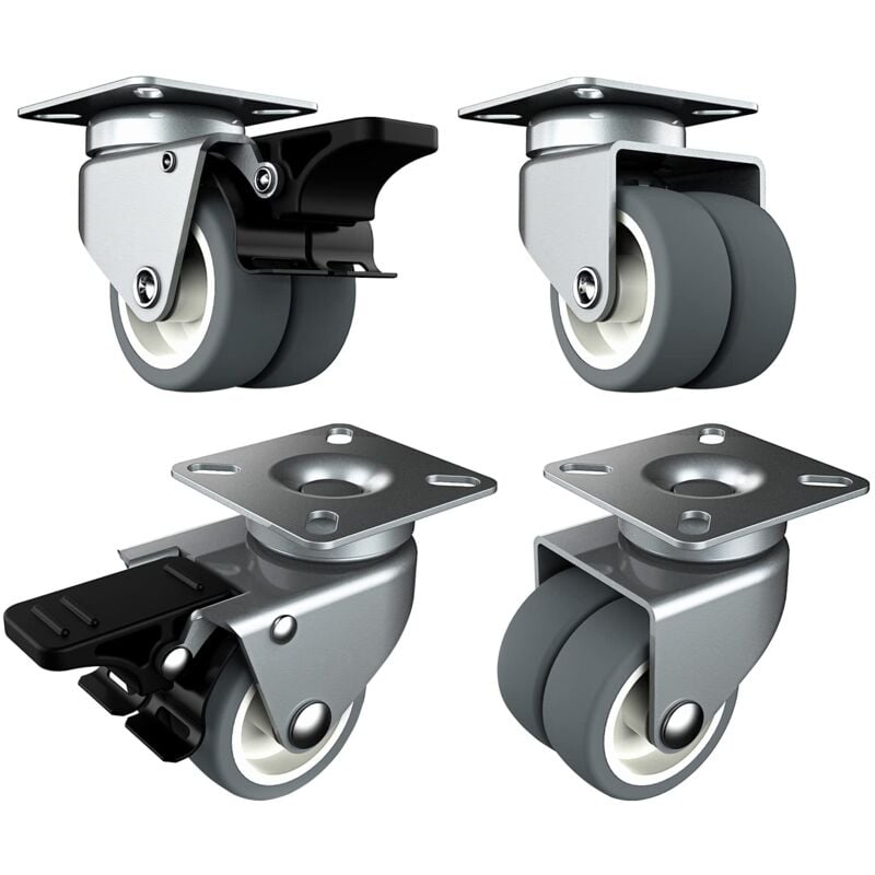 Roulette Charge Lourde de 50mm Roulettes pour Meubles avec Frein de Sécurité pour Charges Lourdes Capacité Totale de 400KG (2 avec Frein et 2 sans)