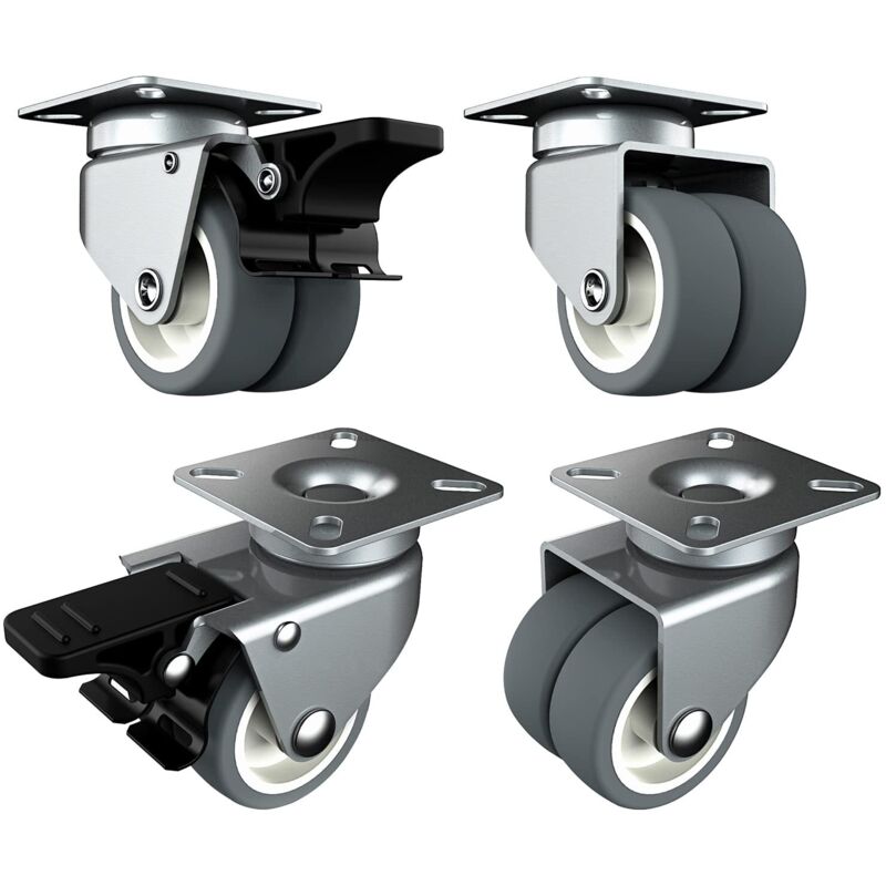 Aiperq - Roulette Charge Lourde de 50mm Roulettes pour Meubles avec Frein de Sécurité pour Charges Lourdes Capacité Totale de 400KG (2 avec Frein et