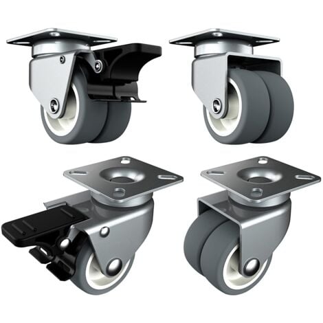 PHASAT Roulette Charge Lourde de 50mm Roulettes pour Meubles avec Frein de Sécurité pour Charges Lourdes Capacité Totale de 400KG (2 avec Frein et 2 sans)