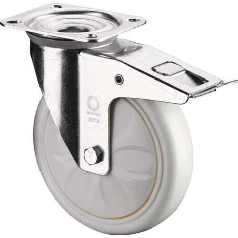 Roulette D.125mm Capacité.450kg avec frein 138x110mm blanc BS ROLLEN