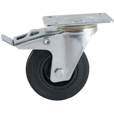 Roulette D160mm caoutchouc noir platine pivotante avec frein - AVL - 508845O