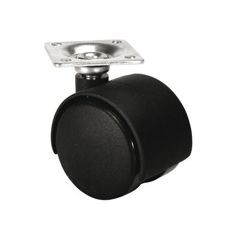 Roulette de meuble sur platine bandage plastique 660.07 - Capacité de charge : 40 kg - Diamètre : 50 mm - Fonctionnement : pivotante - Hauteur de la roulette : 63 mm - HAFELE