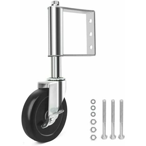 Roulette de porte à ressort Capacité de 220 lb avec support universel, roue de porte en caoutchouc dur résistante au vieillissement avec frein, 4 pouces