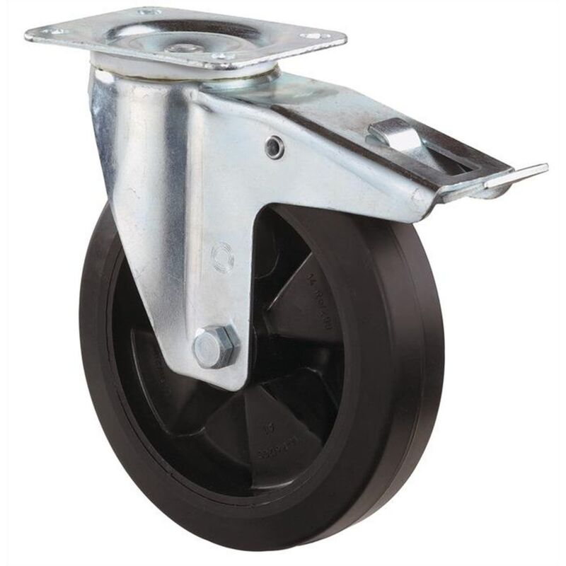 Bs Rollen - Rouleau de renvoi d. de la roue 125 mm cap. charge 150 kg avec blocage total en caoutchouc plein 115x85mm