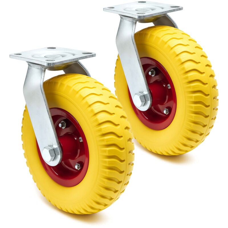 Wiltec - Jeu 2x Roulette de transport pivotante increvable – ø 220 mm – Capacité 100 kg – en pu Polyuréthane – Roue avec Plaque de montage –