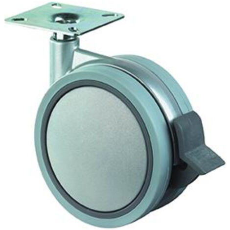 Roulette double avec plaque 60mm silbergris