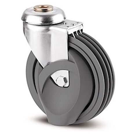 Roulette ESCALATOR pivotante OEIL Ø 125 mm Caoutchouc GRIS  à ROULEMENT