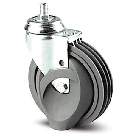 Roulette ESCALATOR pivotante TIGE FILETÉE M12x16  Ø 125 mm Caoutchouc GRIS  à ROULEMENT