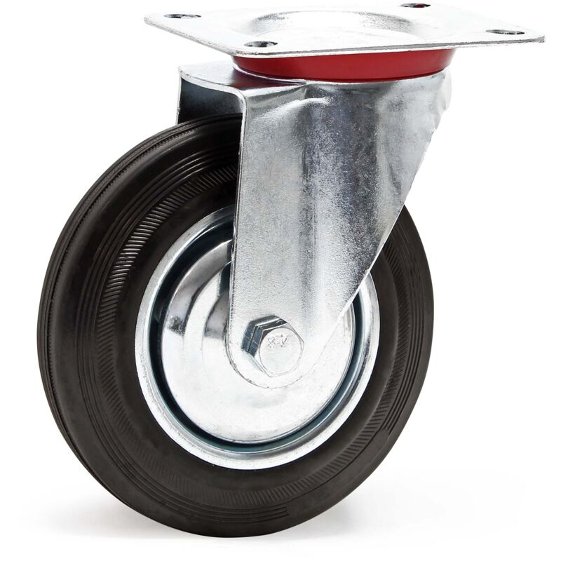 Roulette pivotante – ø 200 mm – Capacité de charge 150 kg – Roue en caoutchouc et Jante en métal – Transport Appareil Accessoire Meuble - Wiltec