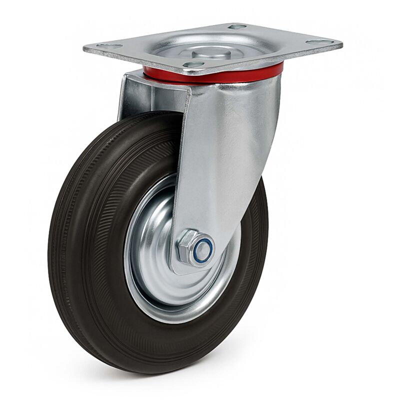 Wiltec - Roulette de transport pivotante – ø 100 mm – Capacité 70 kg – en Caoutchouc – Roue avec Plaque de montage Jante en métal – Transport