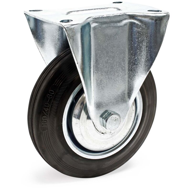 Roulette fixe – ø 160 mm – Capacité de charge 130 kg – Roue en caoutchouc et Jante en métal – Transport Appareil Accessoire Meuble - Wiltec