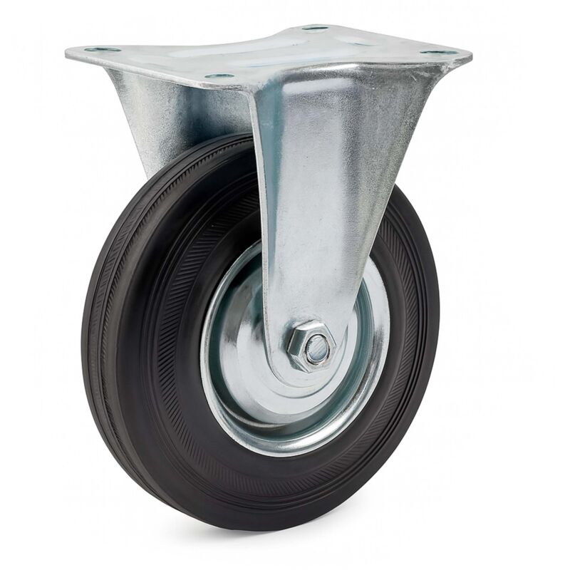 Roulette fixe – ø 200 mm – Capacité de charge 150 kg – Roue en caoutchouc et Jante en métal – Transport Appareil Accessoire Meuble - Wiltec