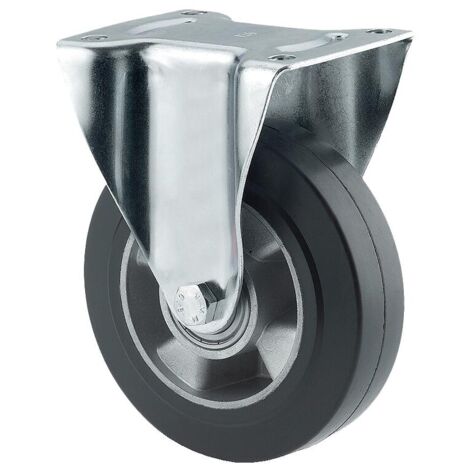 Roulette fixe 3478 IEP, chape acier zingué embouti, roue aluminium à bandage caoutchouc élastique D 200mm - Tente