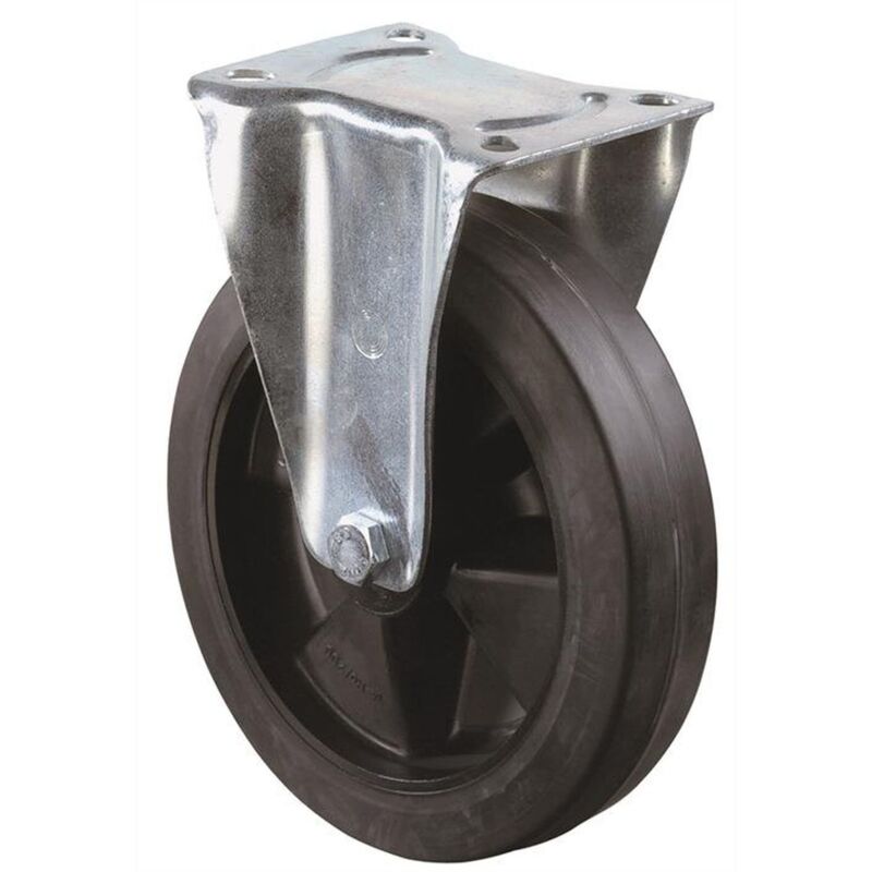 BS Roulettes Roulette fixe en caoutchouc plein élastique noir Roulement à rouleaux Ø 160 mm 250 kg - L410.B60.160