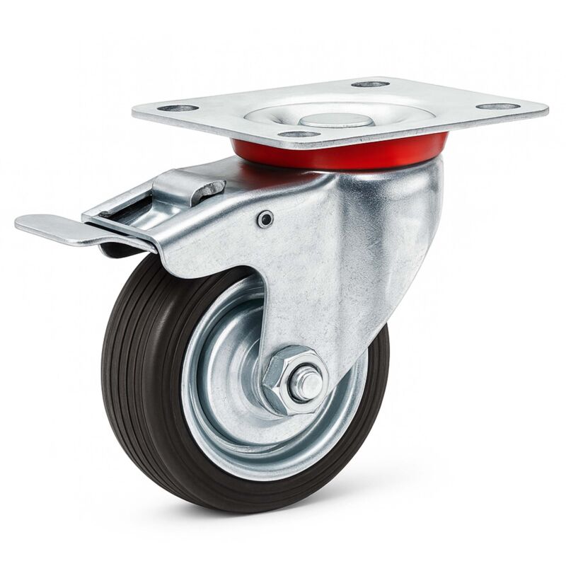 Wiltec - Roulette pivotante Blocage double – ø 75 mm – Capacité 50 kg – en Caoutchouc – Roue avec Frein et Plaque de montage – Transport Appareil Wiltec - Roulette pivotante Blocage double – ø 75 mm – Capacité 50 kg – en Caoutchouc – Roue avec Frein et Plaque de montage – Transport Appareil