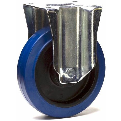 Roulette fixe caoutchouc EASYROLL® BLEU diamètre 125 mm roulement à rouleaux - 200 Kg