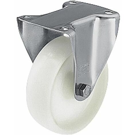 Roulette fixe polyamide/inox BX-PO 150G, charge limite 300 kg roue diam. 150mm, dim plaque 140x110mm
