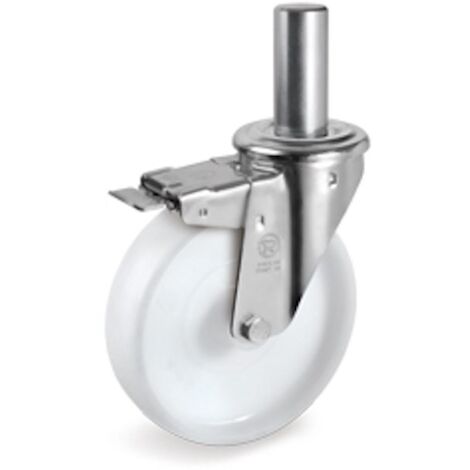 Roulette Frein à TIGE LISSE Ø 26 x 56 mm, Polyamide BLANC Ø 200 mm 200 Kg