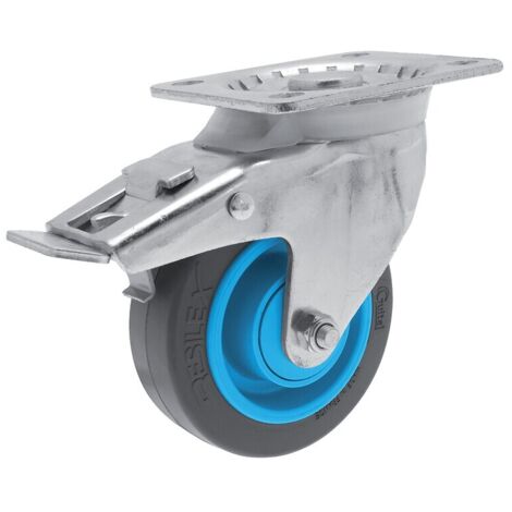 Roulette Gem oll pivotante à frein avec roue Résilex® Ø125mm roulement à billes fixation à platine hauteur 157mm 250kg - GUITEL-POINT M