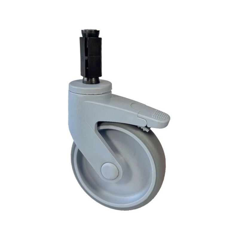 AVL - roulette D125MM en caoutchouc gris avec monture polyamide à oeil pivotant + frein 590893C